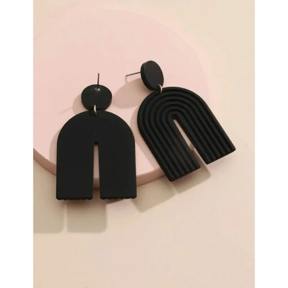 Black Acrylic Rainbow U Drop Earrings